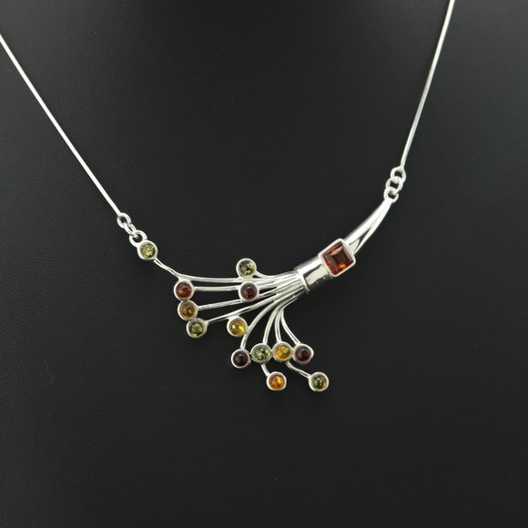 Sterling silver necklace with natural Baltic amber, 925 sterling silver necklace - Picture 8 of 16